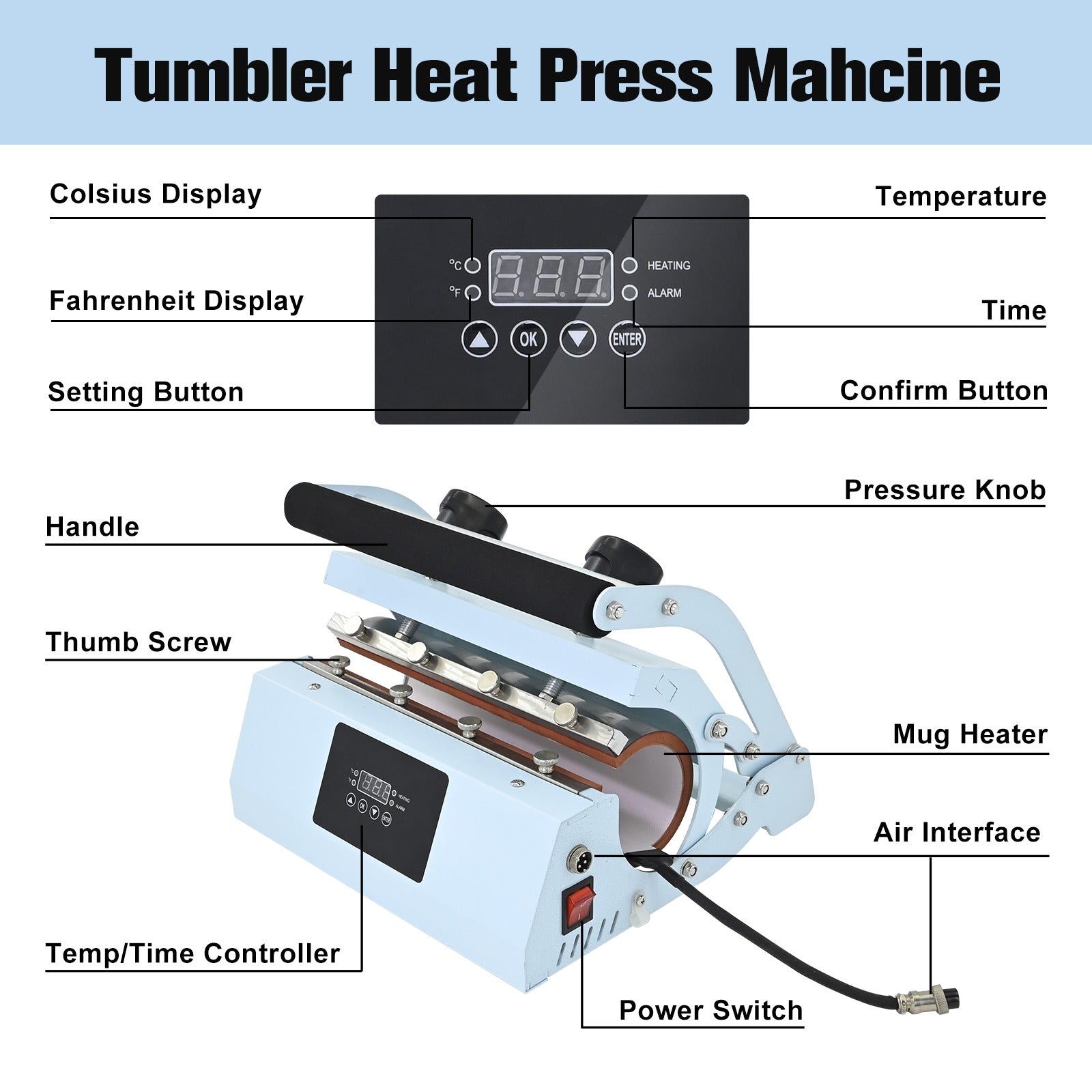 Máquina sublimadora de tazones y botellas  30 oz.